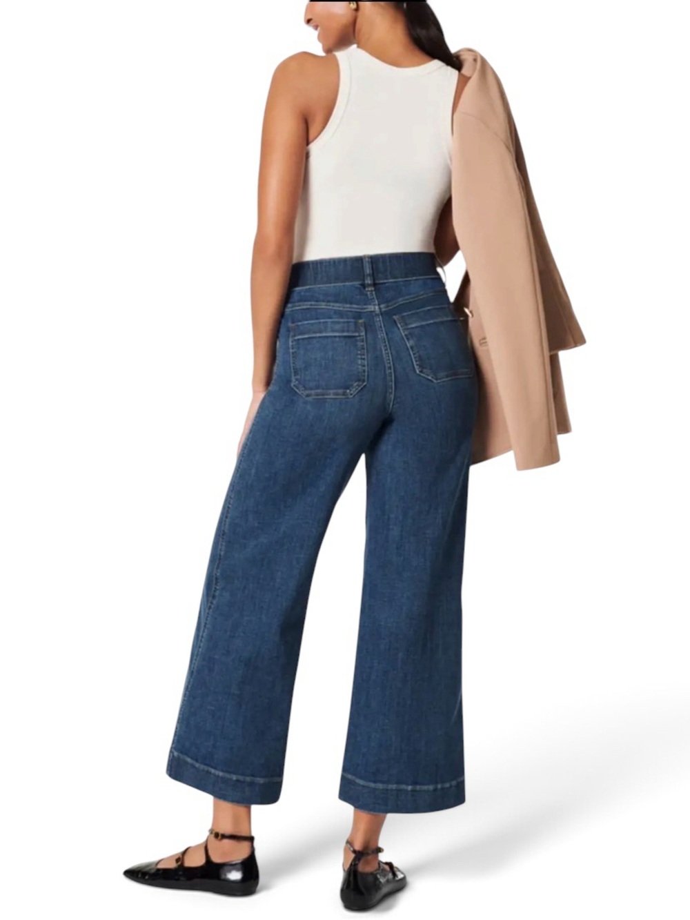 NWT Spanx Cropped Wide Leg Jeans In Shaded Blue - Size M - Picture 3 of 11
